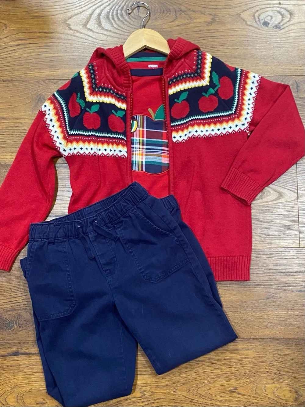 Gymboree Boy’s ‘Apple Orchard’ Apple Top with Matching Fairisle Cardigan Size 7